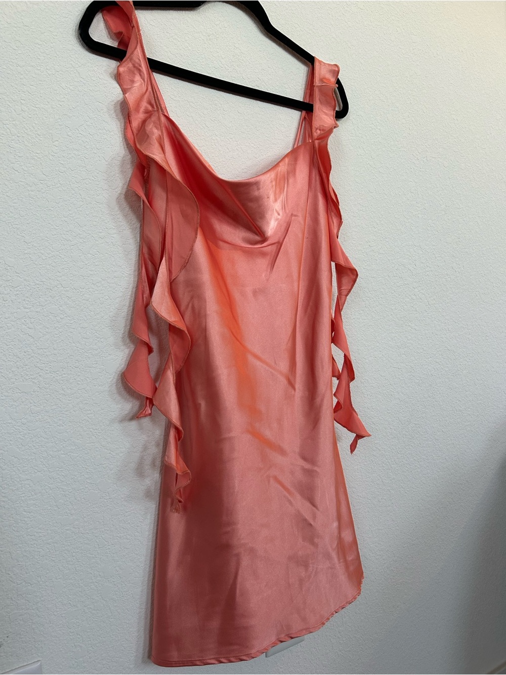 Pink Satin Ruffle Strap Mini Dress - Picture 7 of 9